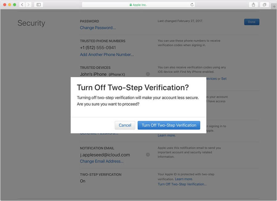 turn off two-step verification