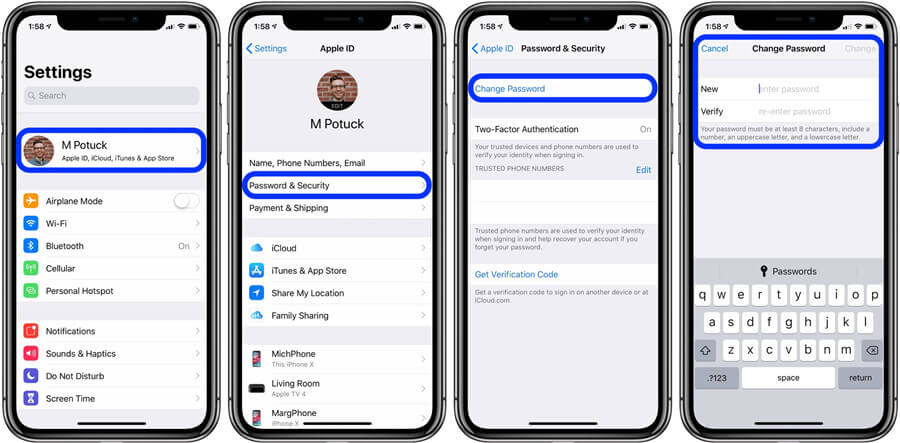 change apple id and password