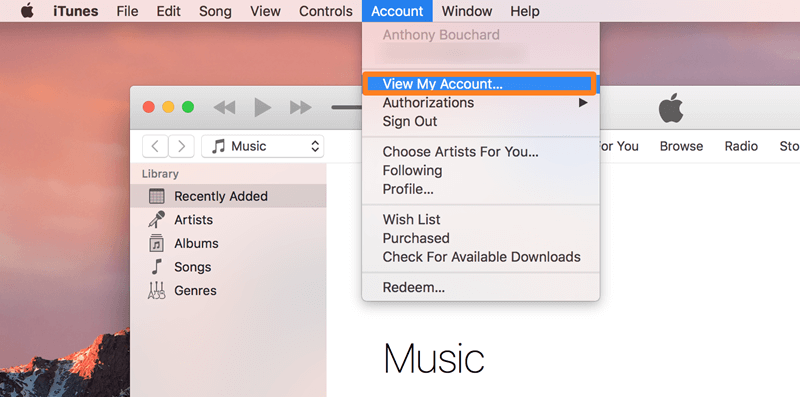 view my account itunes