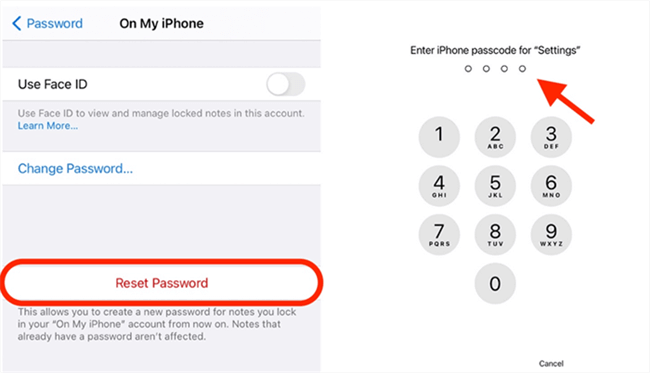 reset notes password