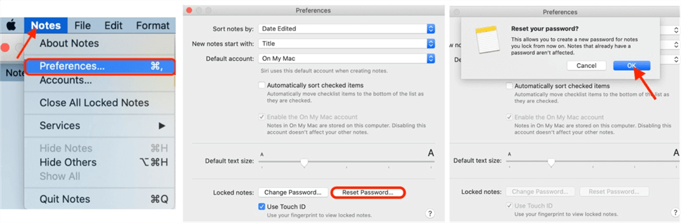 reset notes password on mac