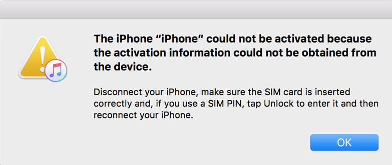 the iphone could not be activated because the activation information could not be obtained