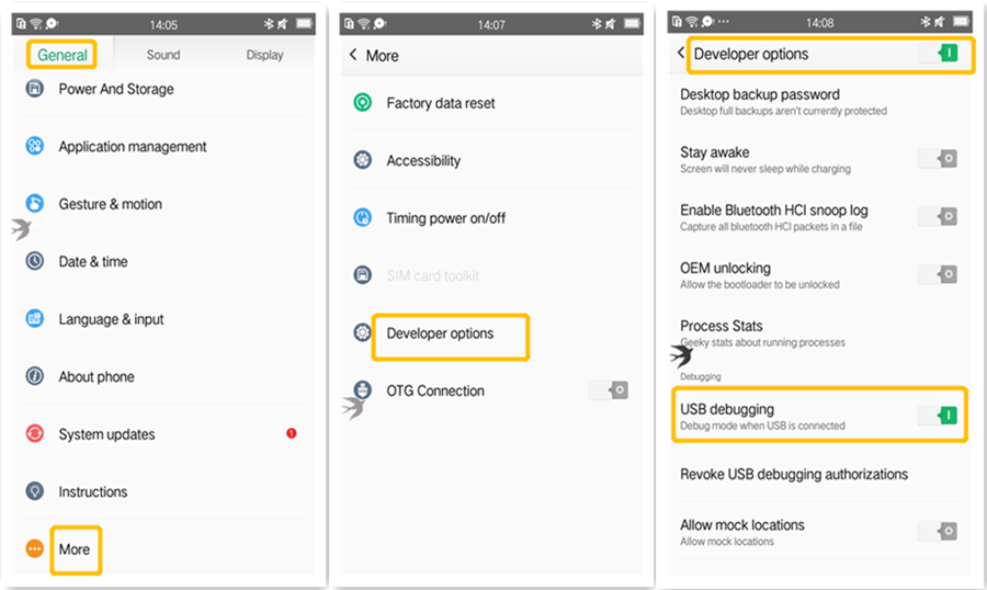 turn on usb debugging