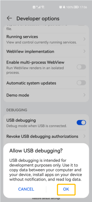 allow usb debugging