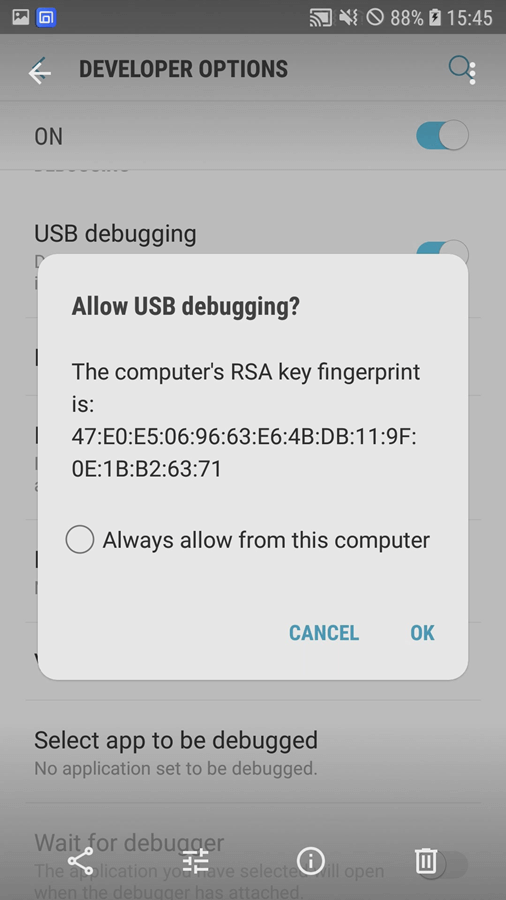 turn on usb debugging