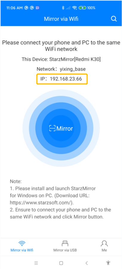 check starzmirror app ip address