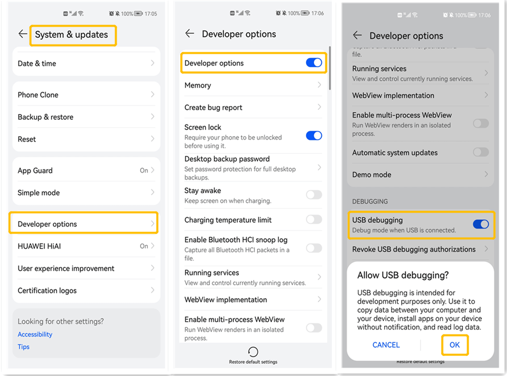 allow usb debugging