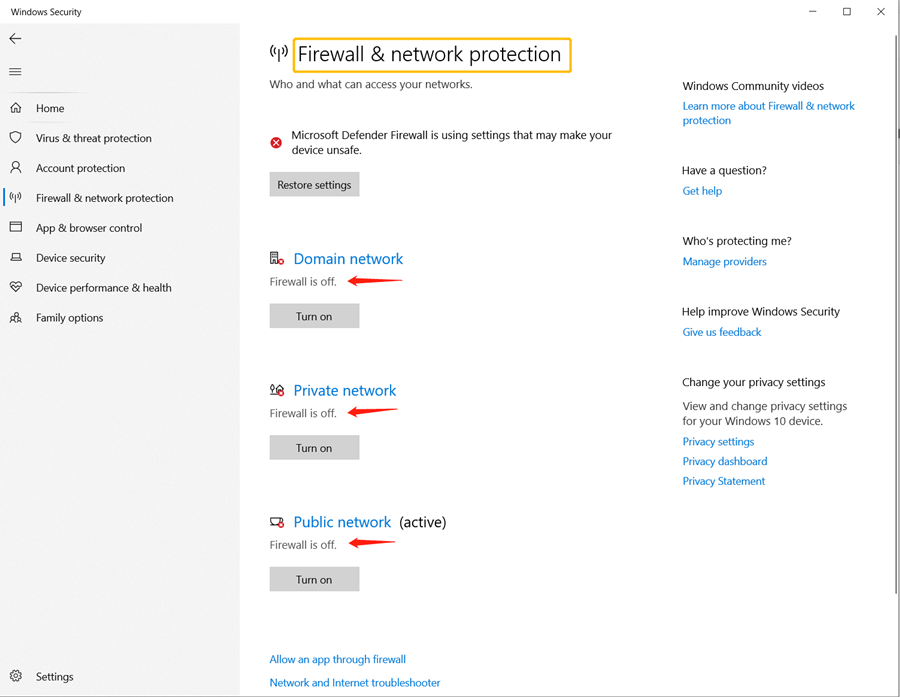 turn off 3 firewall