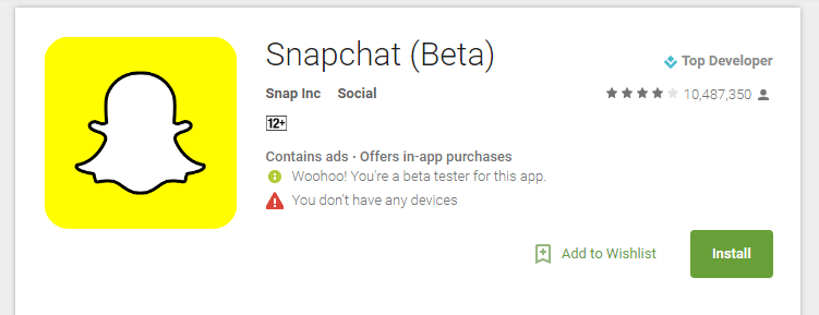 snapchat beta version