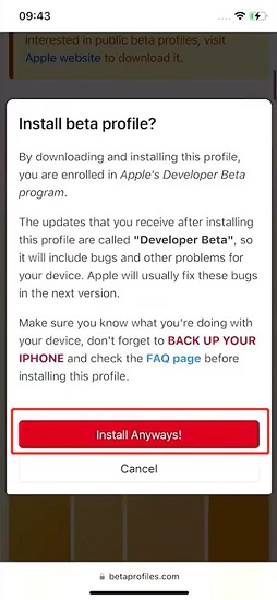 allow to install ios 16 beta