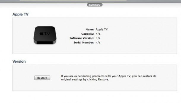 apple tv itunes restore