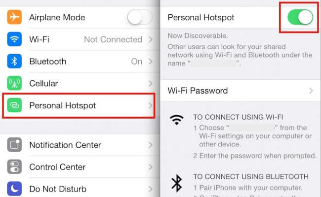 enable personal hotspot