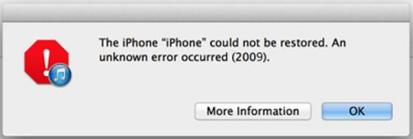 error 2009 iphone