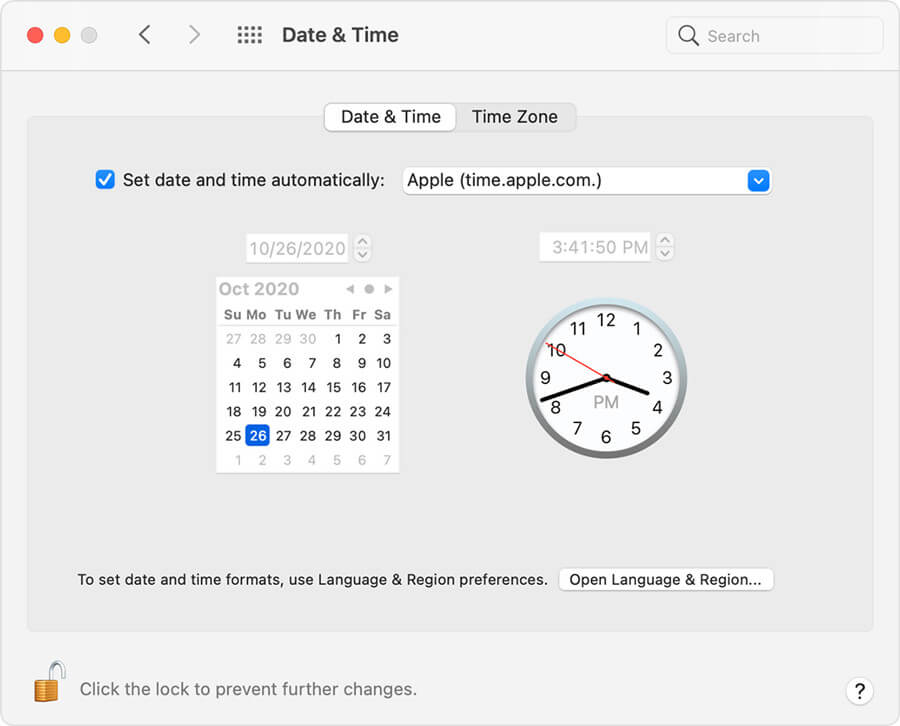 date & time on mac