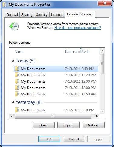 windows file previous versions