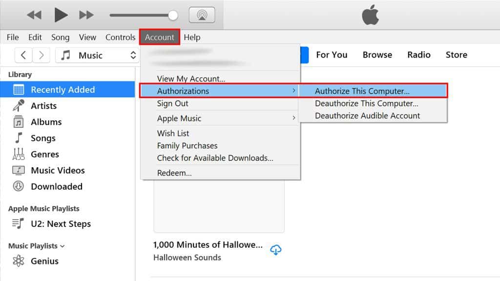 authorize itunes