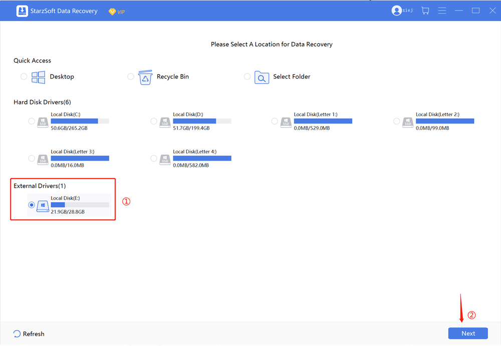 select the external hard drive