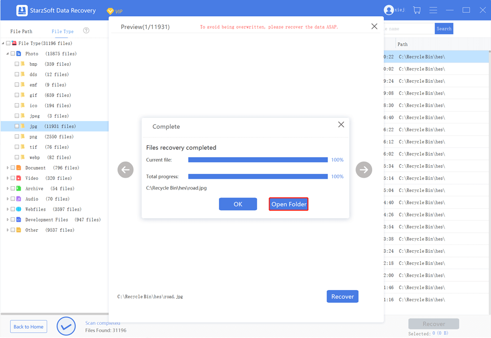 recover data via openning files Starzsoft Data Recovery after smart hard disk error 301 hp fixed