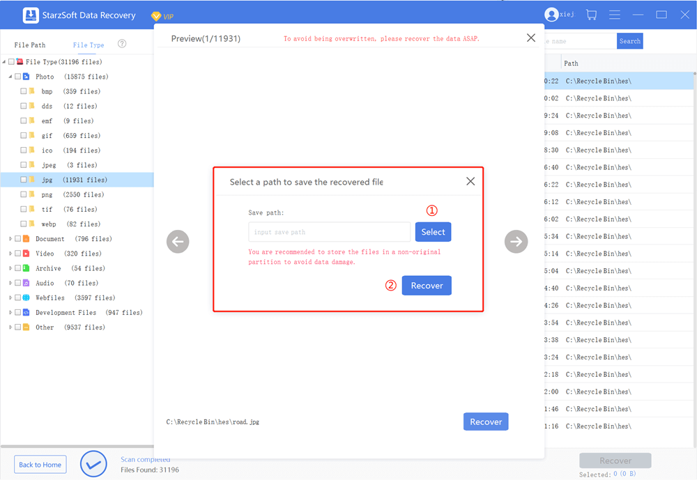 recover data via Starzsoft after formatting hard drive through biose