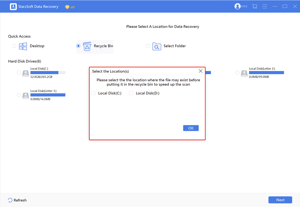 select location to recover photos from cloud using Starzsoft Data Recovery