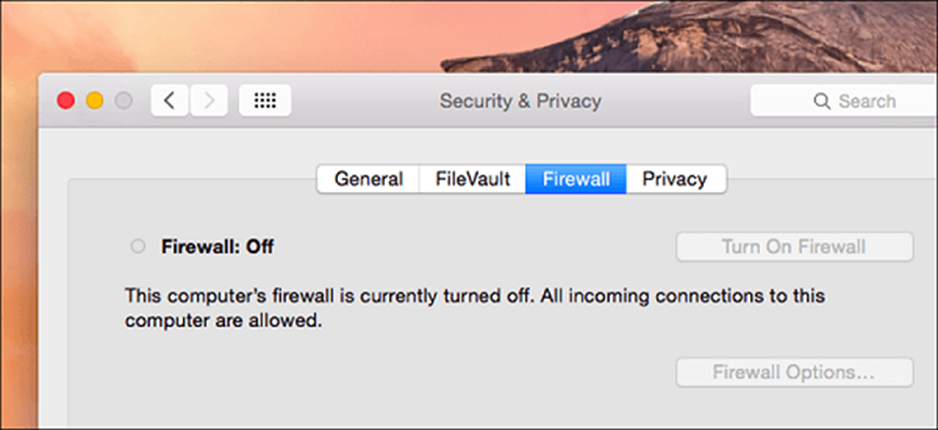 disable the firewall on the mac