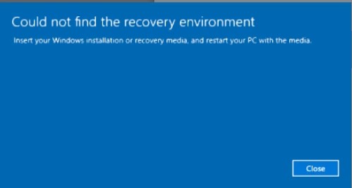 could not find the recovery environment