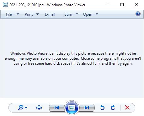 windows photo viewer cant display this picture not enough memory