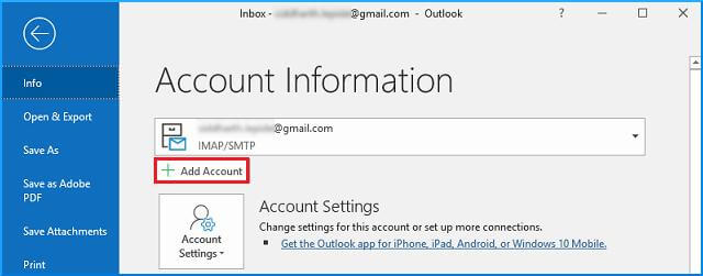 add account in outlook