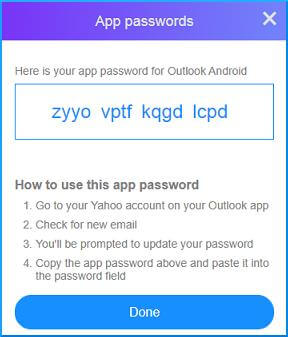 generate app password to backup yahoo email
