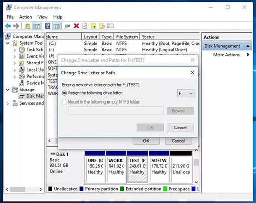 change drive letter in windows via disk management