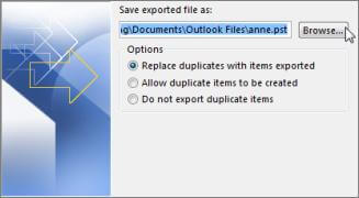 choose location to backup outlook data files