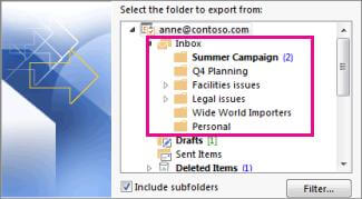choose outlook data files to back up
