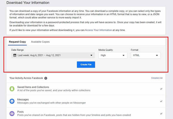 how to recover permanently deleted photos on facebook using Facebook Archive