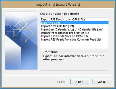 export a file in outlook