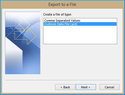 export outlook data file