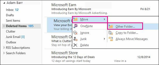 how to recover deleted outlook folder from deleted items