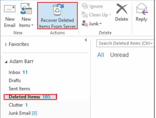 recover deleted outlook items from server