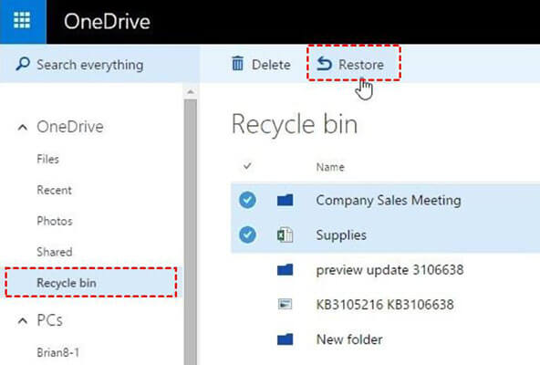recover deleted folder windows 10 from OneDrive Recycle Bin