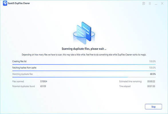 find duplicate photos windows 10 via scaning in Easeus Dupfiles Cleaner