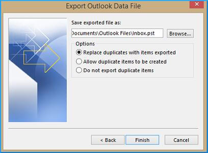 select the path to save the export outlook emails