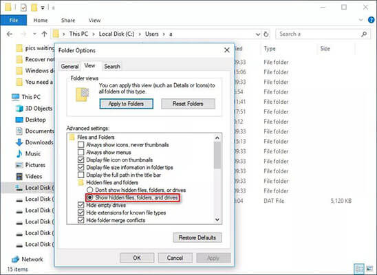 Show hidden files, folders, and drives