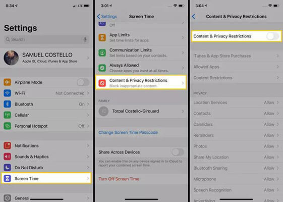 Turn Off Content and Privacy Restriction to fix ios update paused issue