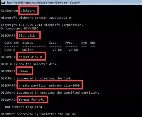 type diskpart to format hard drive through bios