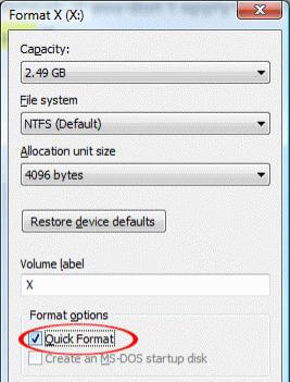 select file system to format SD card