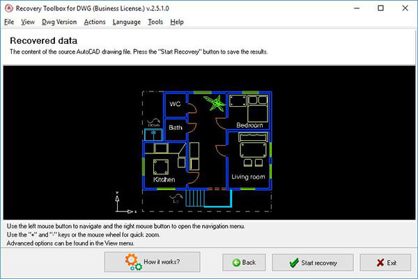 start recovery button in Recovery Toolbox for DWG