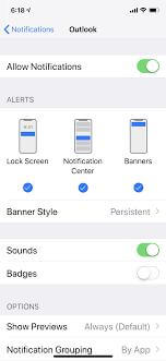 fix outlook not working on iphone via allowing iPhone to receive outlook notifications