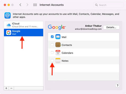 fix icloud notes not syncing via removing other accounts on Mac