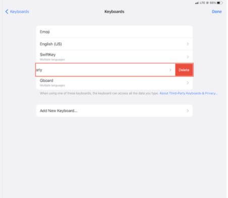 fix ipad pro keyboard not working via removing third party keyboard