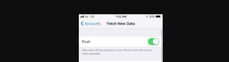 fix outlook email not working on iphone via turning on push for iOS mail fetch