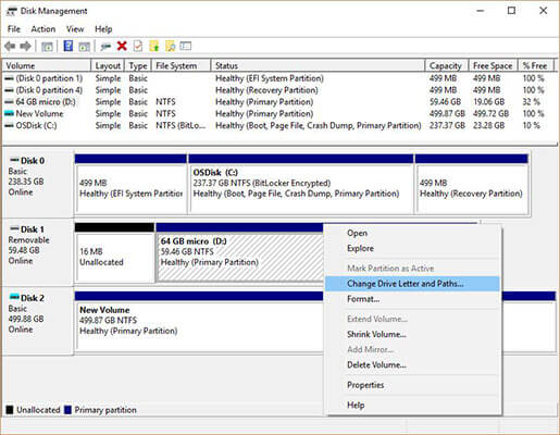 change drive letter windows 10 via disk management
